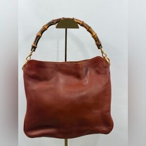 Vintage Gucci Bamboo Handle Cognac Leather Hobo Shoulder Bag